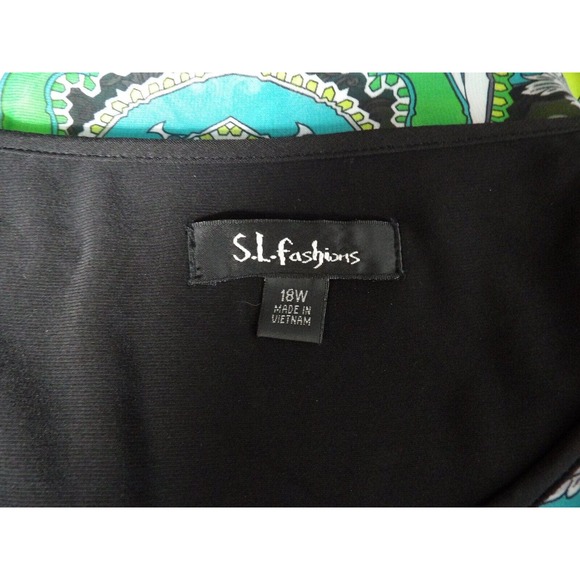S.L. Fashions 18W Dress Shift Boho Layered Black Green Peasant Abstract Artsy - Picture 6 of 10